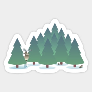 Evergreen Forest with Animals Design Sticker